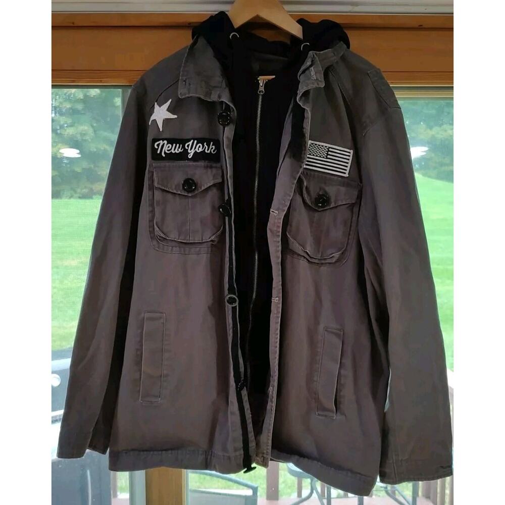 Women's REBEL & SOUL New York Patch Dark Gray Full Zip/Button Jacket Sz XXL - Picture 11 of 11